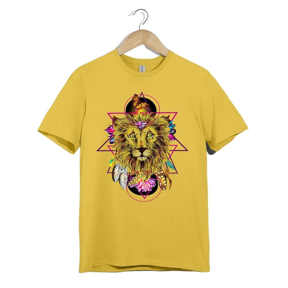 Psychedelic Lion Crystal T-Shirt Unisex Boho Tribal Animal Spirit Graphic Festiv