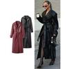 Street Leather Long Jackets Women Loose Lapel Single Breasted Belt Pu Coats Female Autumn Long Sleeves Solid Outwears Lady