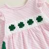 Baby Girl Striped Bodysuit Clover Ruffle Trim Long Sleeve Romper Cute Irish Clothes