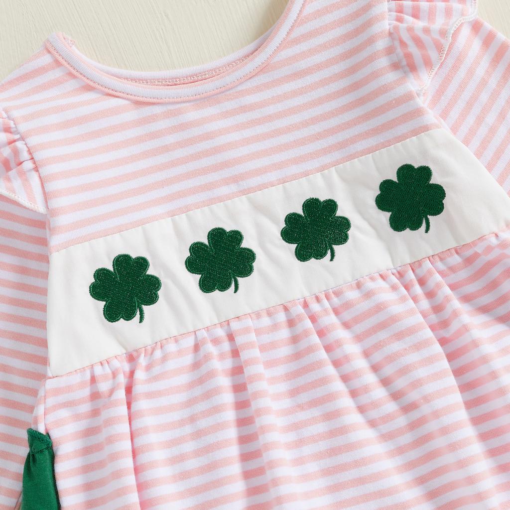 Baby Girl Striped Bodysuit Clover Ruffle Trim Long Sleeve Romper Cute Irish Clothes