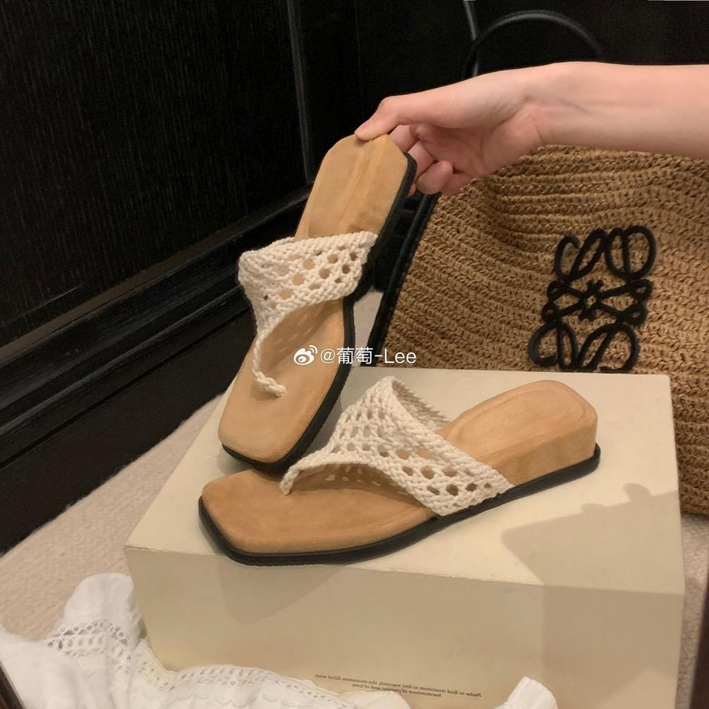 Виноградная мать тот же богемный стиль полые вязаные носок квадратный носок сандалии женский темперамент фея носок шлепанцы