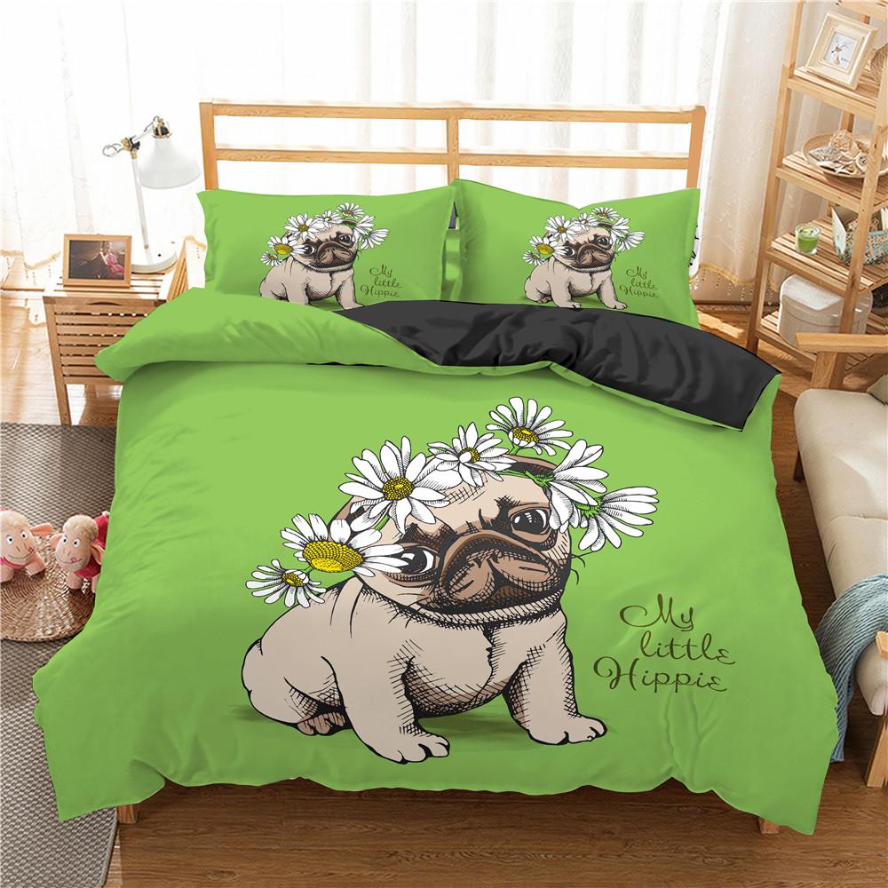 Комплект постельного белья с изображением мопса, милого домашнего питомца, щенка, пододеяльник размера King Queen, мягкий стеганый чехол с изображением милого животного