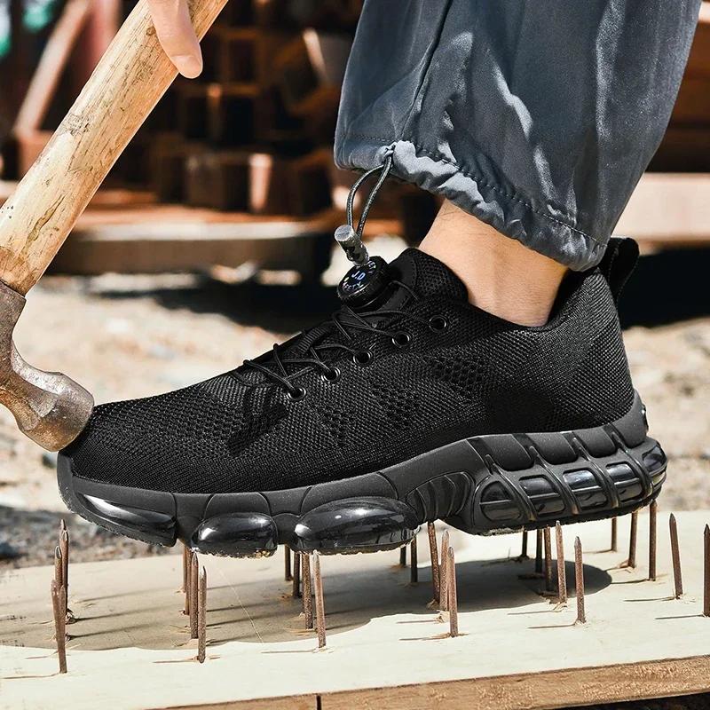 Fashion New Safety Shoes Men Anti-smash Anti-puncture Work Shoes Fashion Men Sport Shoes Security Protective Boots Men Rotating Button