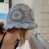 Fleece thread Knitted Fisherman Hat Hollow Bucket Hat Unique Flower Sun Hat  Girl