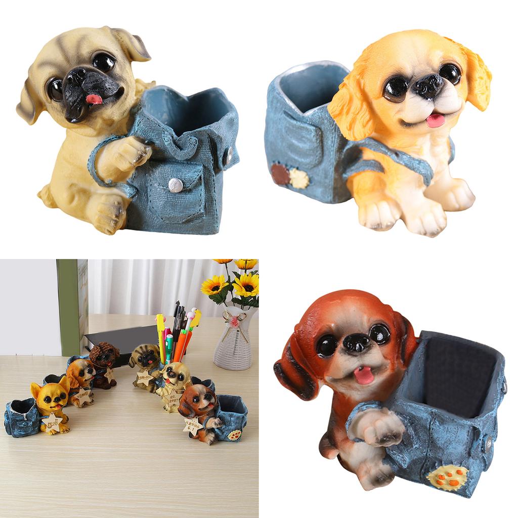 Dog Shape Pencil Cup Decorative Resin Pen Container Desktop Pen Organizers Makeup Brush Stand Office Desk Decoration