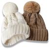 Winter Women's Twist Knitted Hat Men's Fur Pompom Thick Plush Cap Beanie Solid Color Ladies Warm Ski Snow Skullies Beanies