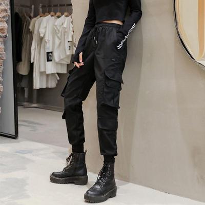 Черные карманы с высокой эластичной талией, длинные шаровары, свободные брюки, женская мода, весна-осень, большие размеры