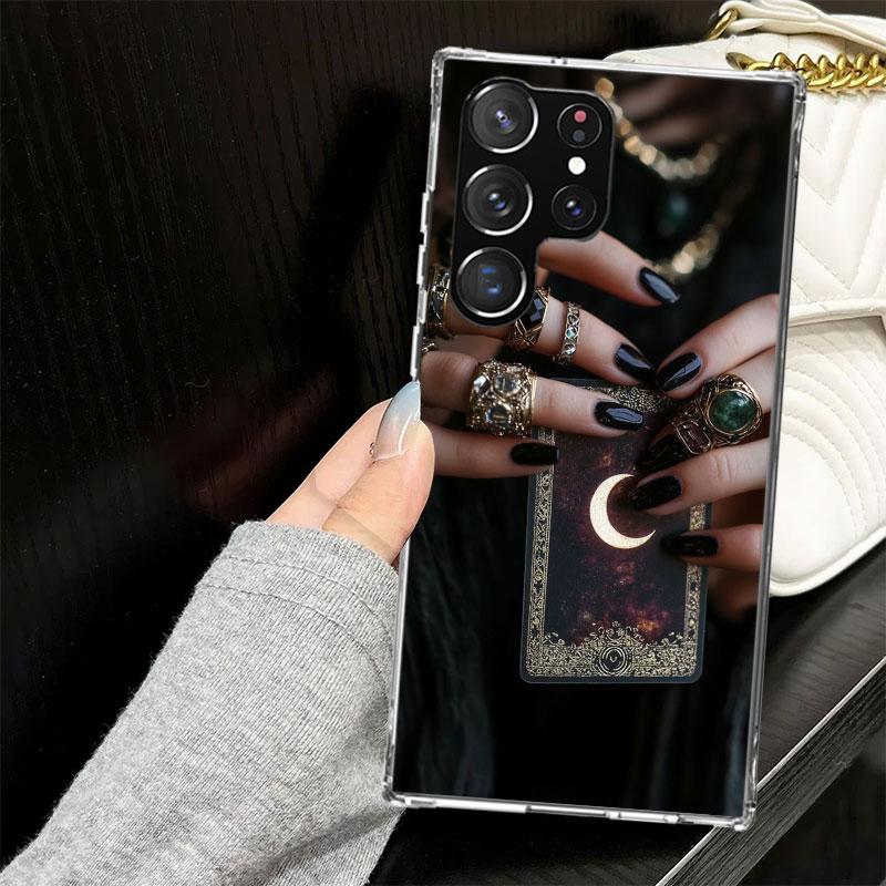 Чехол-кошелек для карт Таро с изображением ведьмы для Samsung Galaxy S25 S24 S23 S22 Ultra Мягкий чехол для телефона S25 Edge S21 Plus S20 FE S10 + Черный чехол
