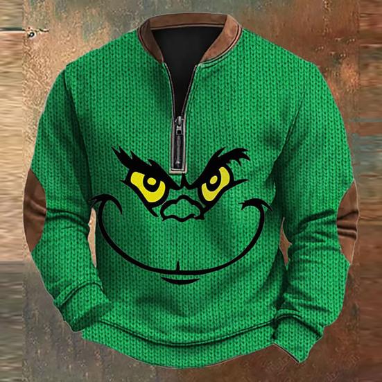 Весна Осень Мужской Топ На Молнии Полуоткрытый V-образный Вырез 3D Мультяшный Принт Лоскутные Рукава Плюс Размер