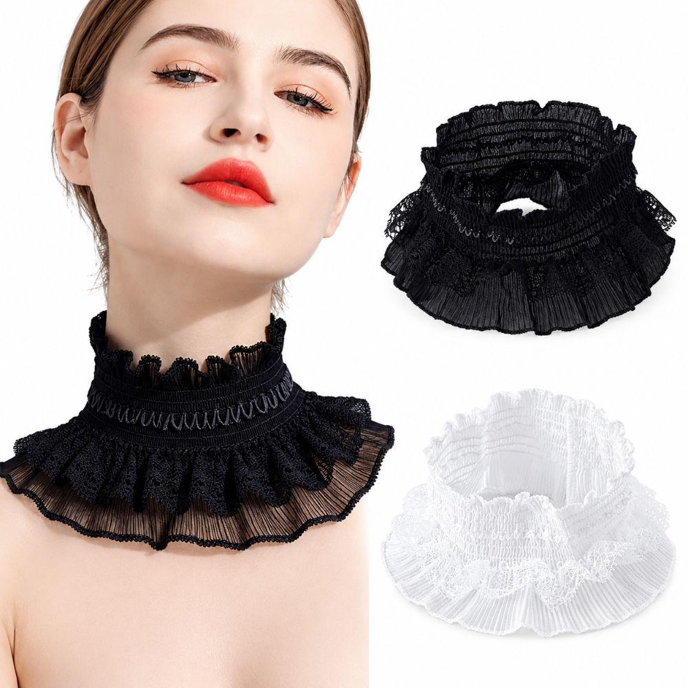 White Black Lace Collar Detachable Wrist Cuffs Clothing Accessory Neck Ruffles Photo Prop