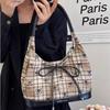 JIAERDI Vintage Brown Bow Tote Bag Women Plaid Large Capacity Shoulder Bag Ladies Versatile Casual Simple Commuter Underarm Bags