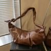 Large Capacity Retro Soft Leather Pleated Dumpling Bag Lazy Style Casual Horn Shoulder Messenger Bag