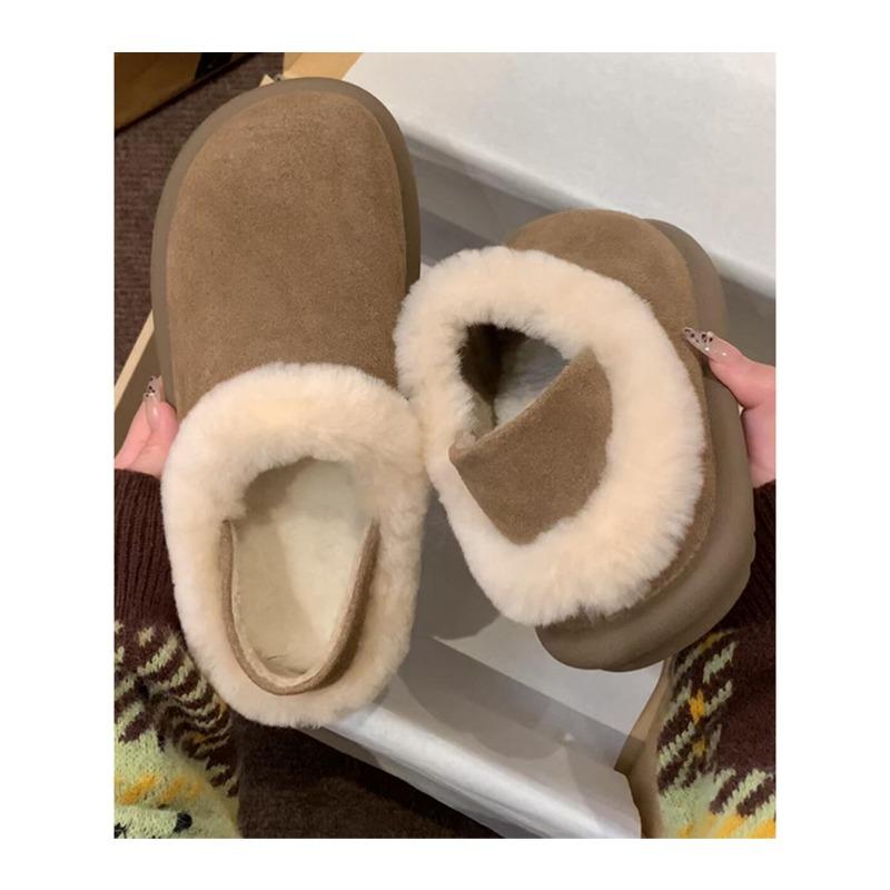 Версия из коровьей кожи~ женские зимние новые бархатные сноубутсы на толстой подошве, пушистые туфли, теплые хлопковые туфли