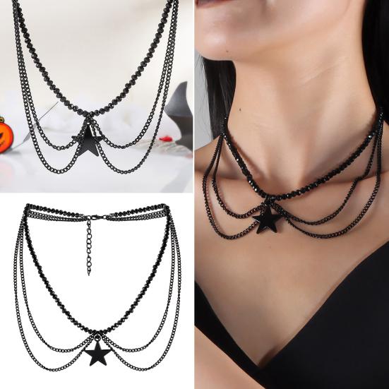 Готическое ожерелье женское ожерелье на Хэллоуин кулон в виде черной луны с многослойными металлическими цепочками бусинами ожерелье-чокер с летучей мышью для костюма для косплея
