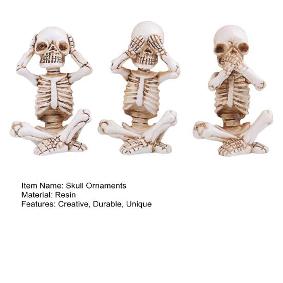 3 шт. Украшения в виде черепа, статуэтки скелетов для йоги из смолы, статуэтка «Слышу, вижу, не говорю, не злу», готический домашний декор на Хэллоуин для коллекционеров черепов