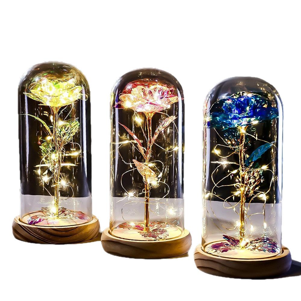 Solid wood bottom gold foil rose glass cover Qixi Festival Valentine's Day gift practical ornament creative souvenir
