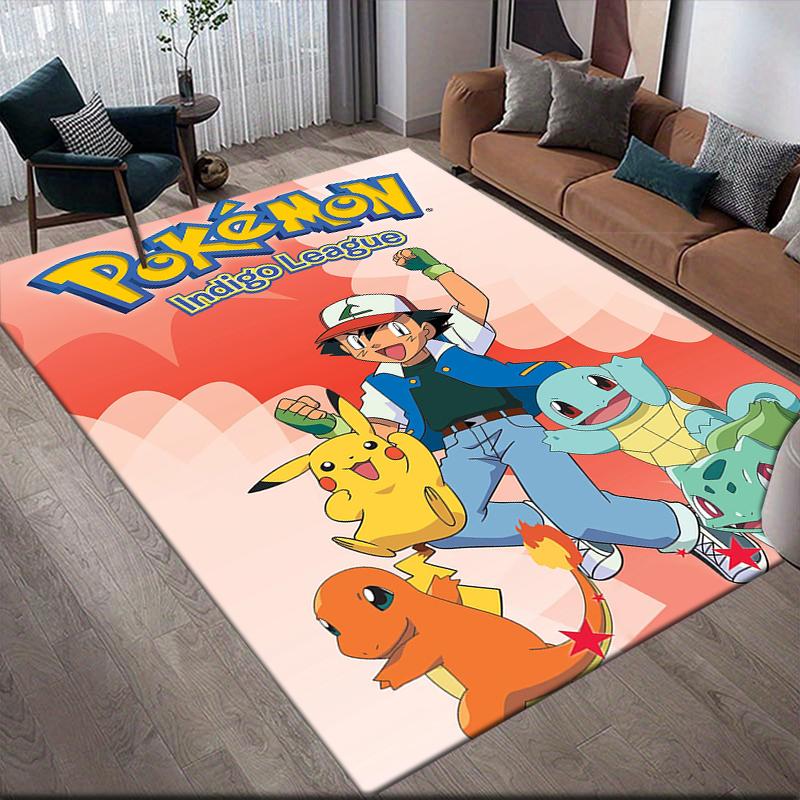 Pokemon Character Illustration Square Area Rug, Non-Slip Floor Mat for Home Office, Perfect Gift for Pokemon Fans.chl