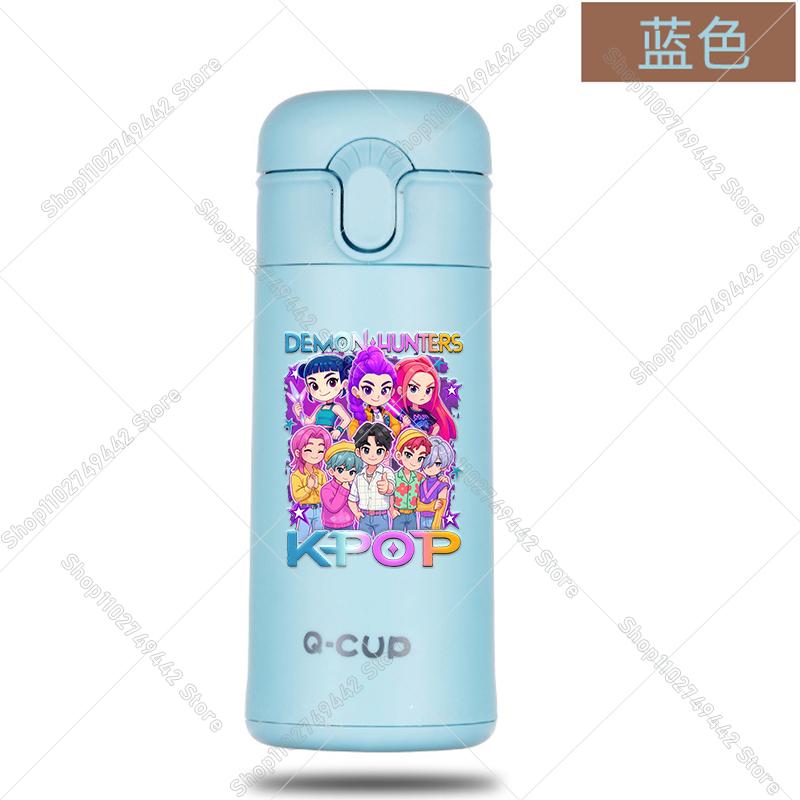 400ML KPop Demon Hunters Thermos Bottle Zoey Rumi Mira Vacuum Insulated Bottle Kids Outdoor Straw Thermo Cup Girl Birthday Present