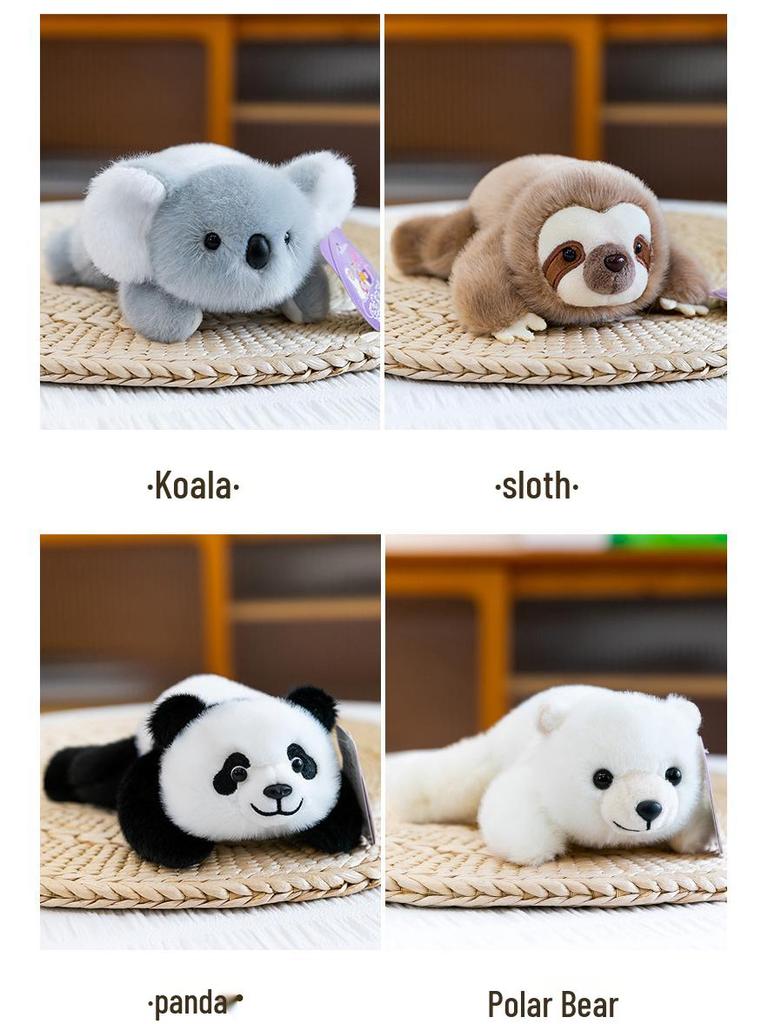 Adorable Three-Pose Animal Figurines: Plush Panda, Raccoon Doll, Desktop Companion