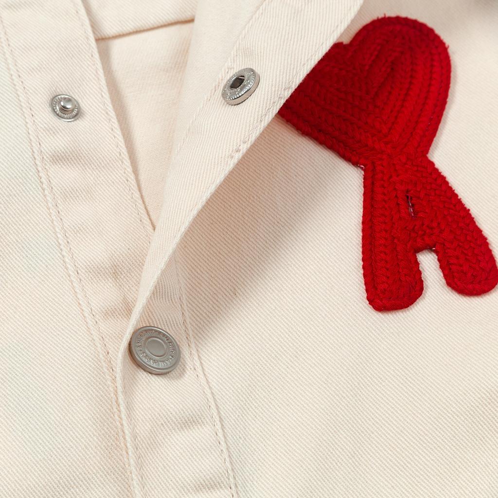 AMI Autumn and Winter Classic Heart Embroidered Casual Cotton Solid Color Long Sleeved Shirt On the Chest