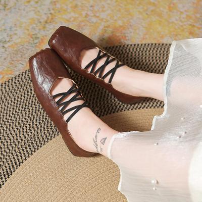 Кроссовер с мягкой подошвой Осенние новые туфли с квадратным носком и мелким вырезом, слипоны, нескользящие, износостойкие, на плоской подошве