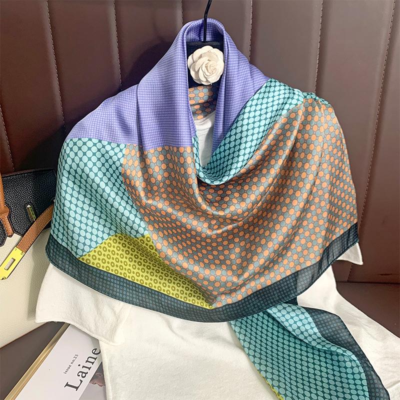 110x110cm Women Silk Square Scarf Hijab Female Design Print Lady Shawl Wraps Foulard Headbands Bufanda Large Bandana Luxury