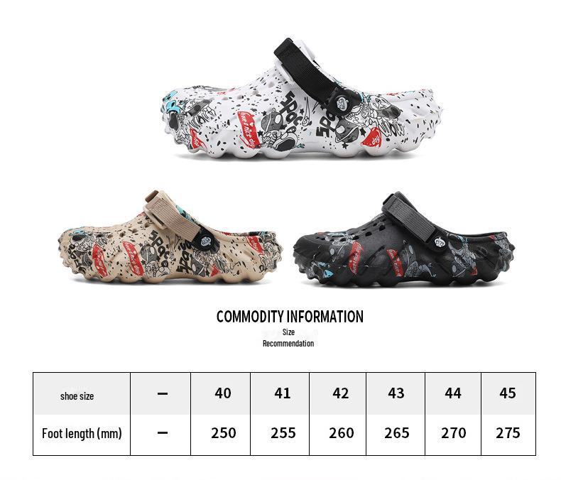 Мужские сандалии из ЭВА с толстой подошвой и принтом граффити: Универсальная обувь с отверстиями для заброда и пляжного ношения