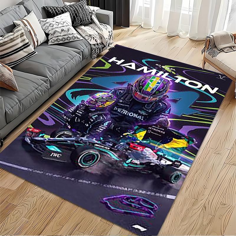 Спортивный ковер, Постер Льюиса Хэмилтона Mercedes F1 44 Фиолетовый шлем, Декор для фанатской комнаты, Нескользящий коврик