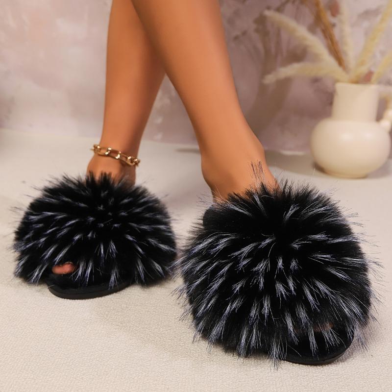 Модные тапочки из натурального меха енота для женщин 2024 года, летние пушистые домашние шлепанцы на плоской подошве, модные пляжные сандалии, шлепанцы