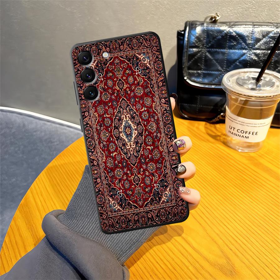 Чехол для Samsung Galaxy A41 A51 A73 A32 A25 A71 A23 A53 A24 A55 A35 A26 A72 A22 A52 A36 Черный Мягкая Накладка на Телефон Ретро Этнический