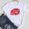 (Asian Size) Women Lovely Style Flower Floral Trend Print Tee Top Clothing Fashion Tshirt Lady Female Casual Short Sleeve Graphic T-shirt