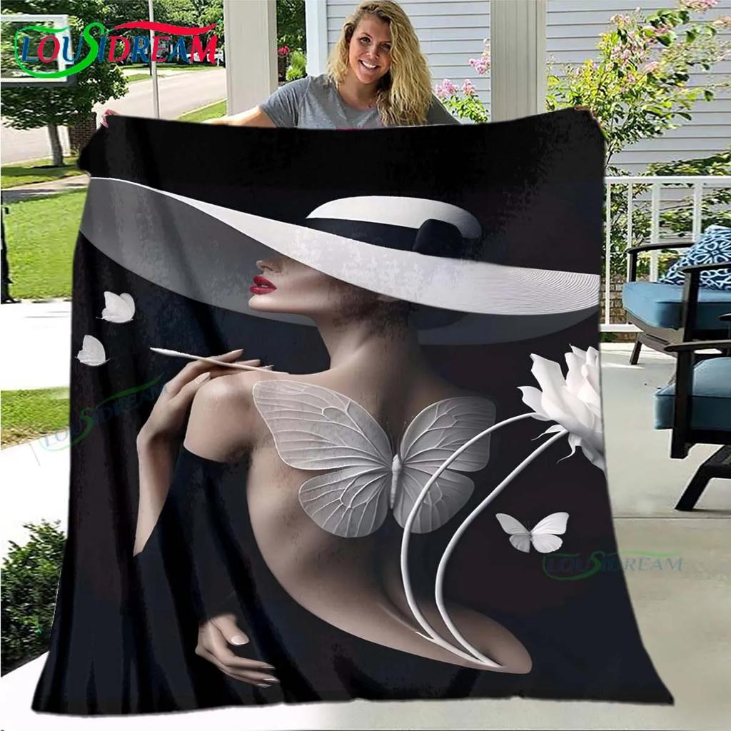 Fashion New Woman-Sexy Pattern Blanket Flannel Thin Blanket Portable Home Travel Office Lunch Break Blanket Birthday Gift