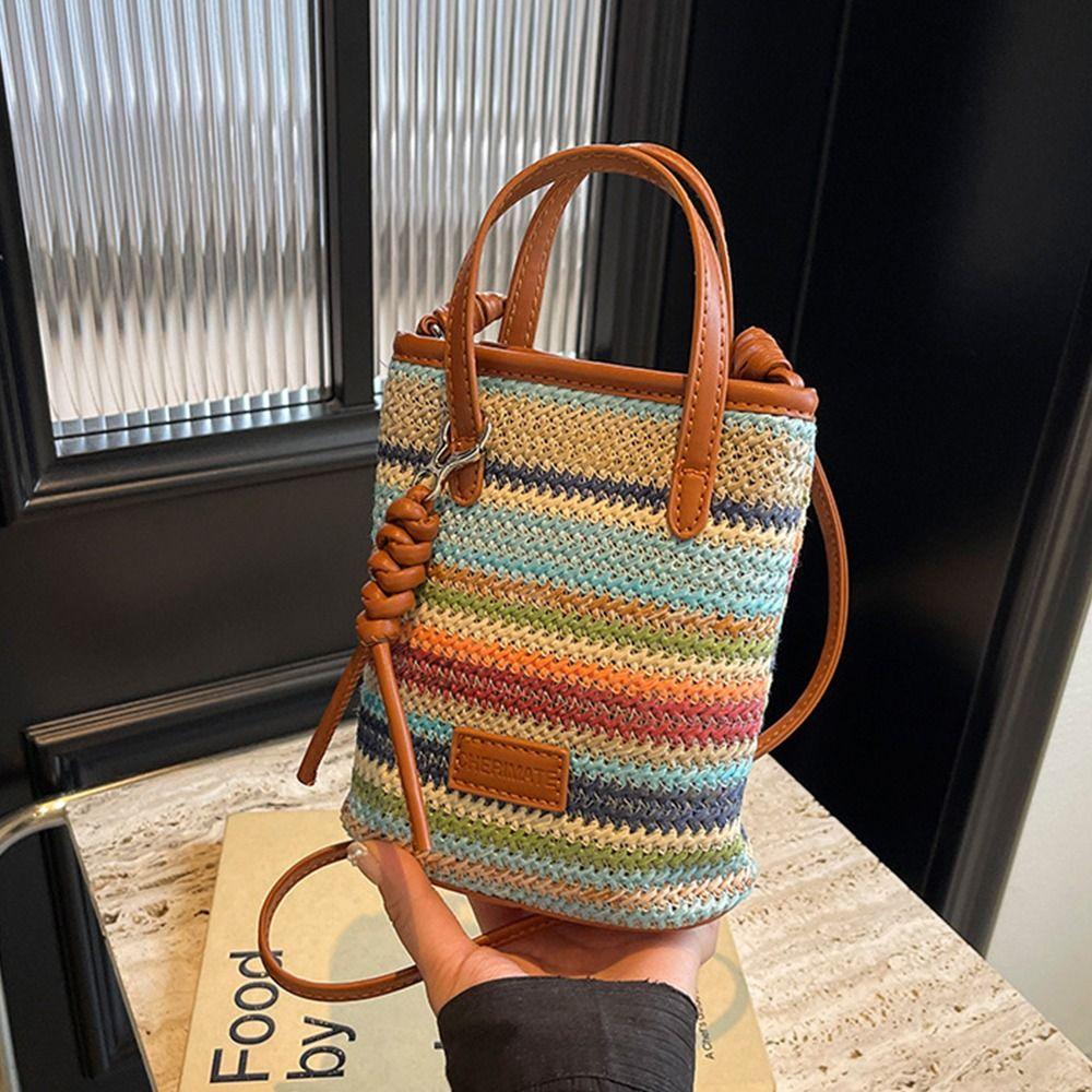 Летние сумки через плечо для отдыха, женские сумки, модные полосатые соломенные сумки для путешествий