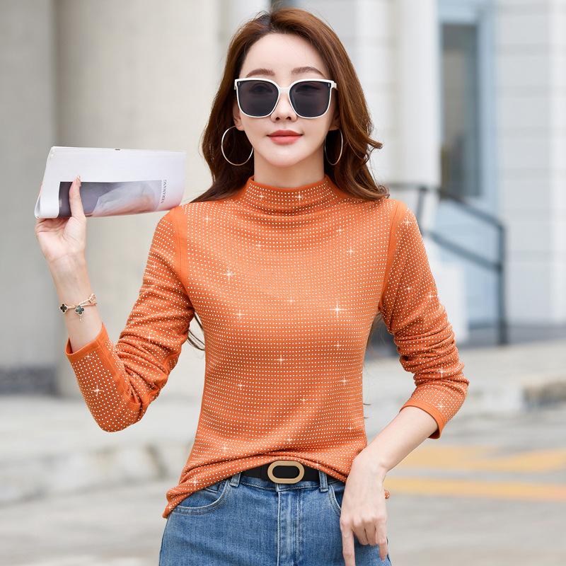 Весенне-осенняя женская блузка, утолщенная блузка с длинными рукавами и воротником до середины шеи, женская нижняя рубашка