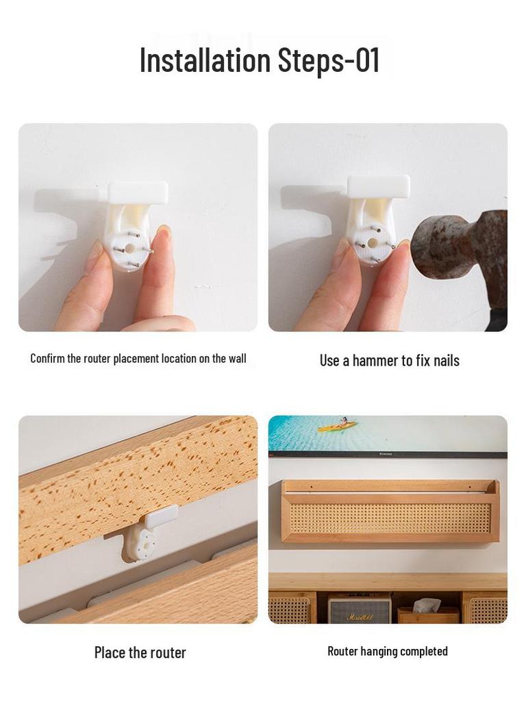 Wall-Mounted Wooden Router & Modem Storage Box: Power Strip Organizer & Socket Cover