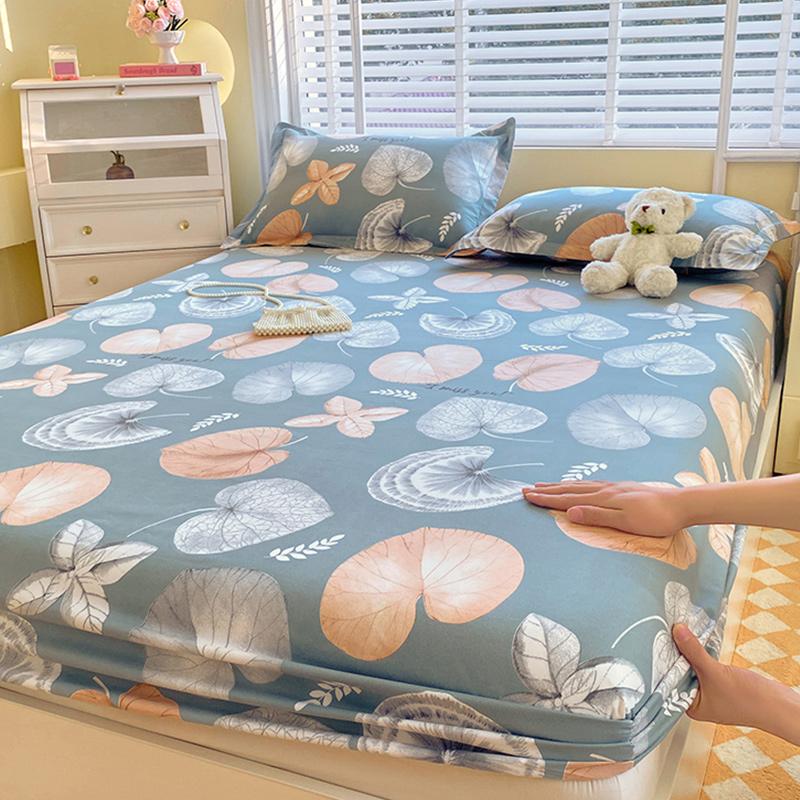 Простыня на резинке с принтом листьев, приятная к коже и дышащая, для односпальной/двуспальной кровати, мягкое постельное белье (без наволочки)