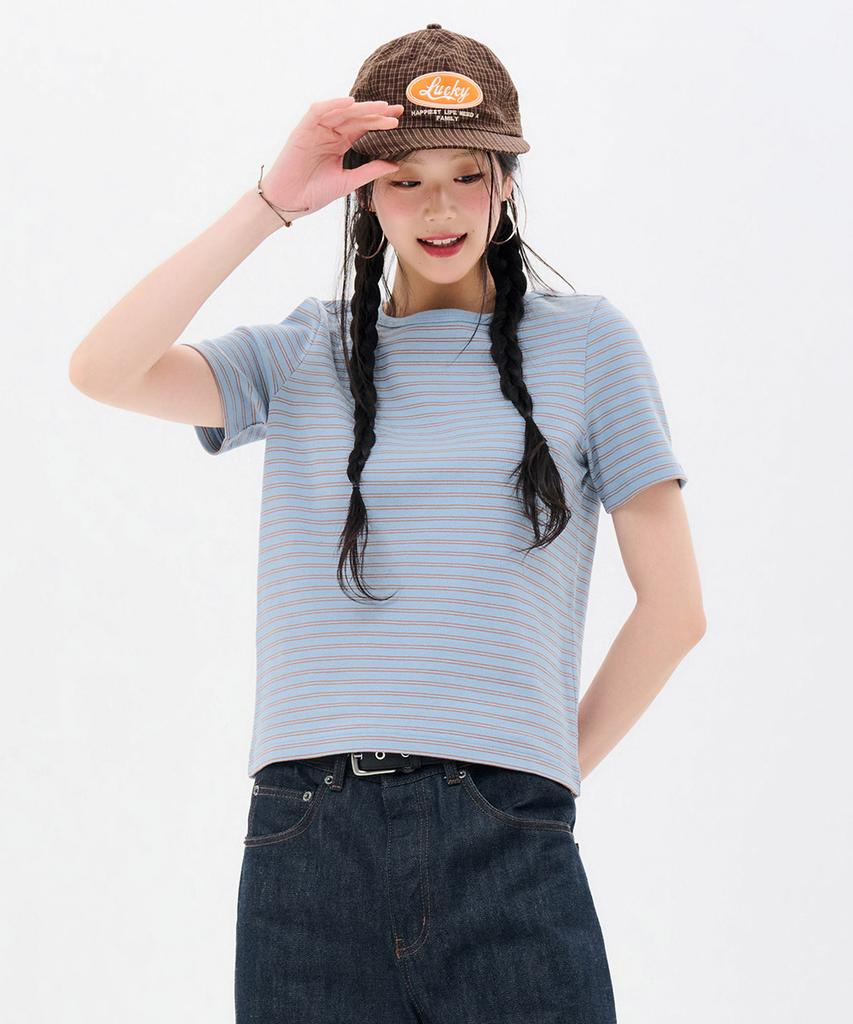 CHASECULT Women'S Striped Ribbed Short Sleeve T-Shirt-Fbrg5863D0D
