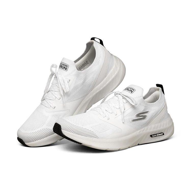 Skechers Go Run Hyper Burst Текстиль, Синтетическая кожа Устойчивая к истиранию Низкие Беговые кроссовки Мужские Белый Черный 220045-WBK