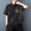 Short Sleeve Oversized Black Cotton Shirts & Blouses for Blouse Casual Loose Summer Tops Women Button Up Shirt