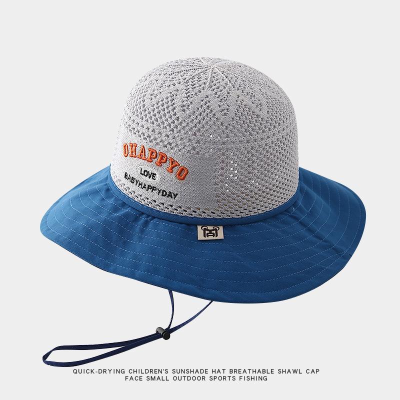 Kids Summer UV Protection Sun Hat Boys Girls Cartoon Mesh Breathable Wide Brim Fisherman Cap for Outdoor Shade