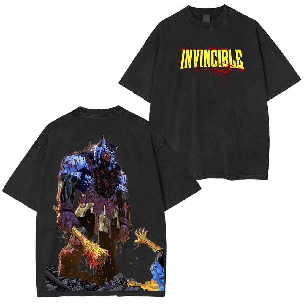 Invincible Mark Grayson Washed T-shirt Men Women Retro Washed Oversized Streetwear Summer Casual Loose Short Sleeve Female Male Clothing
