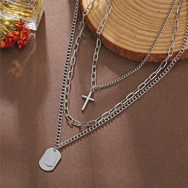 17 км винтажное многослойное серебряное ожерелье с бирками в форме карты и крестом для женщин и девочек, модная цепочка, ожерелья, ювелирные изделия, подарки