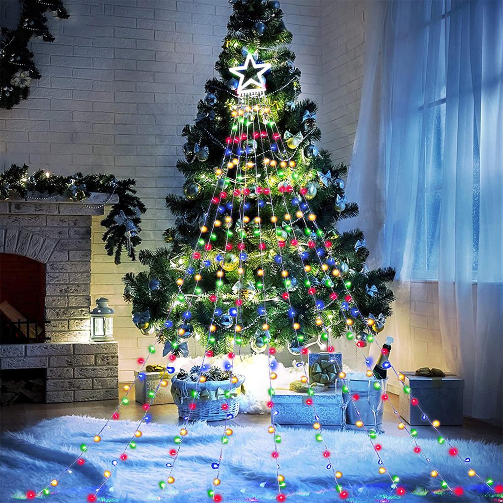 Уличные рождественские украшения Солнечная гирлянда Звезда 350 светодиодов Огни для елки 8 режимов освещения Декор для двора Фестиваля Вечеринки в честь Дня святого Валентина