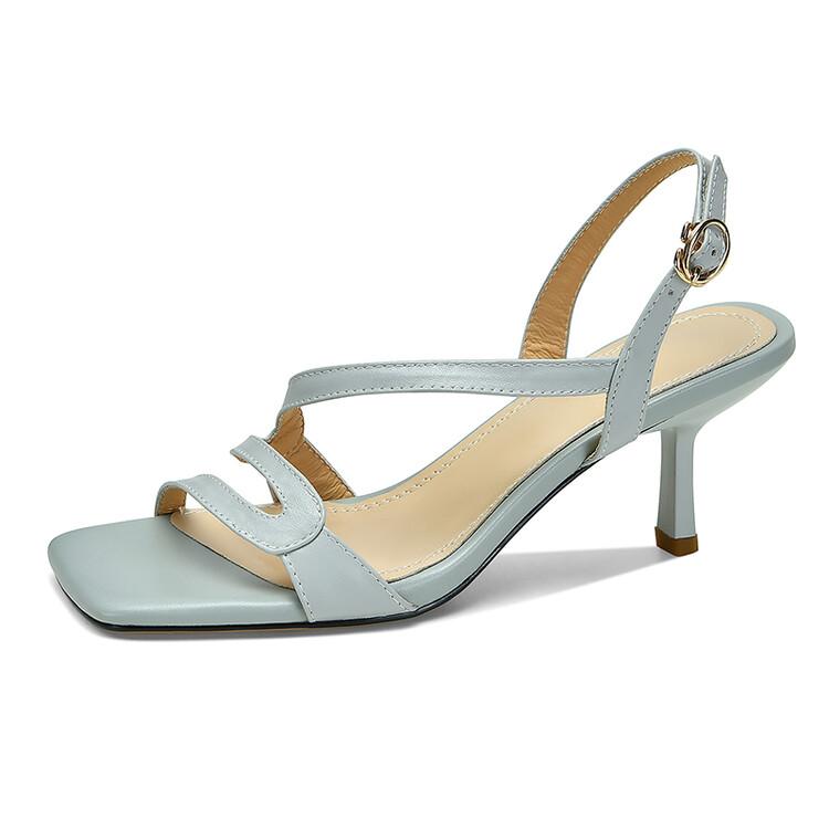 Fashion New Summer Sandals Genuine Leather Sandals Casual French Square Toe High Heels Sandals for Women Cowhide Sandal Zapatos De Mujer