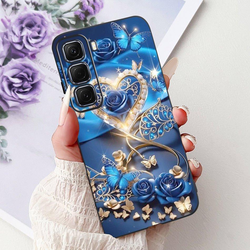 For Infinix Hot 50 4G Phone Case Hot 50 Pro+ 4G Hot50 Pro Elegant Floral Cat Pattern Black Silicone Soft TPU Cases
