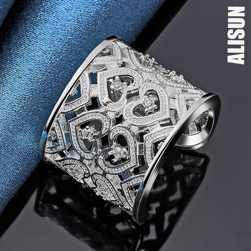 925 Sterling Silver Open AAA Zircon Multi Heart Ring Fashion Wedding Jewelry