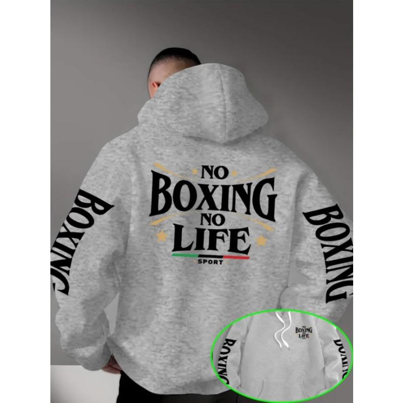 Мужская худи для бокса с принтом "No Boxing No Life"; флисовая толстовка нового свободного фасона пуловер.