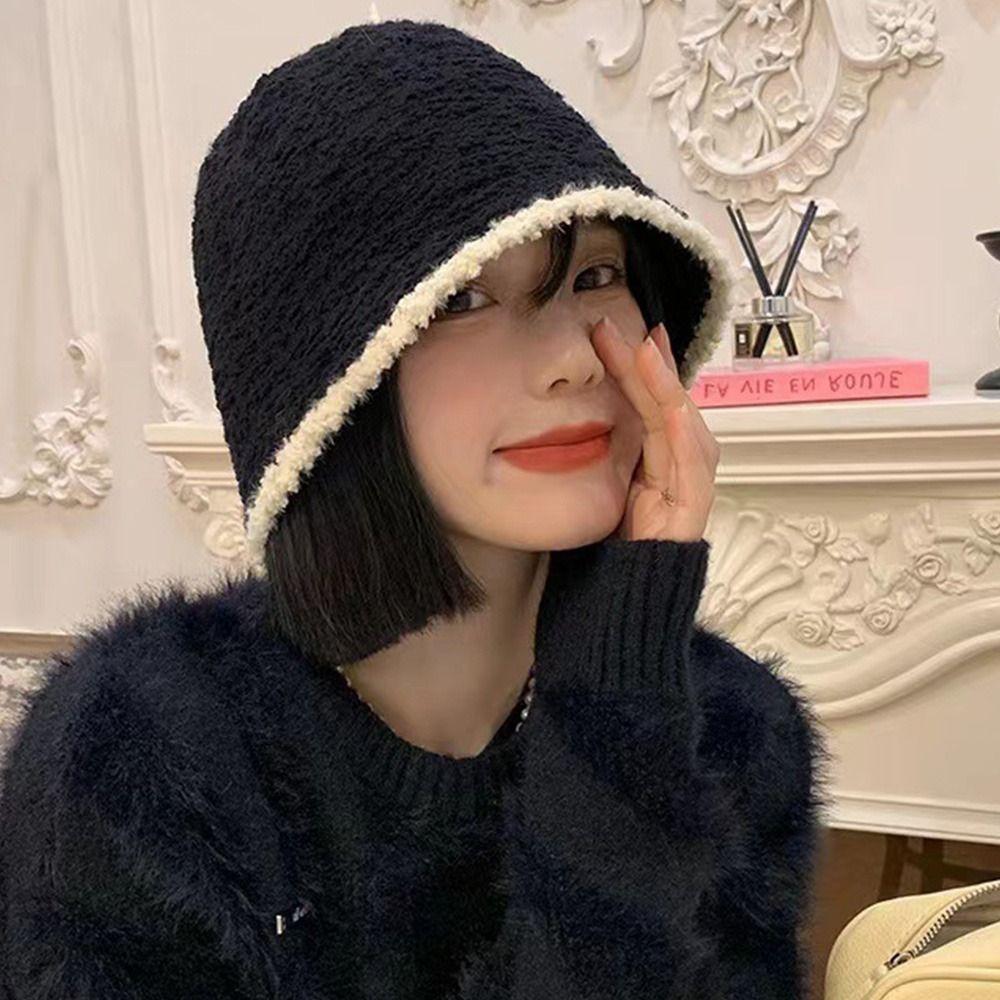 Милая женская мягкая эластичная контрастная кружевная шляпа-панама, вязаная шапка, шляпа-ведро, толстая теплая