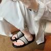 Square Head Cover Toe Straw Woven Flat Slippers Women's Summer Wear New Casual Sandals Belt