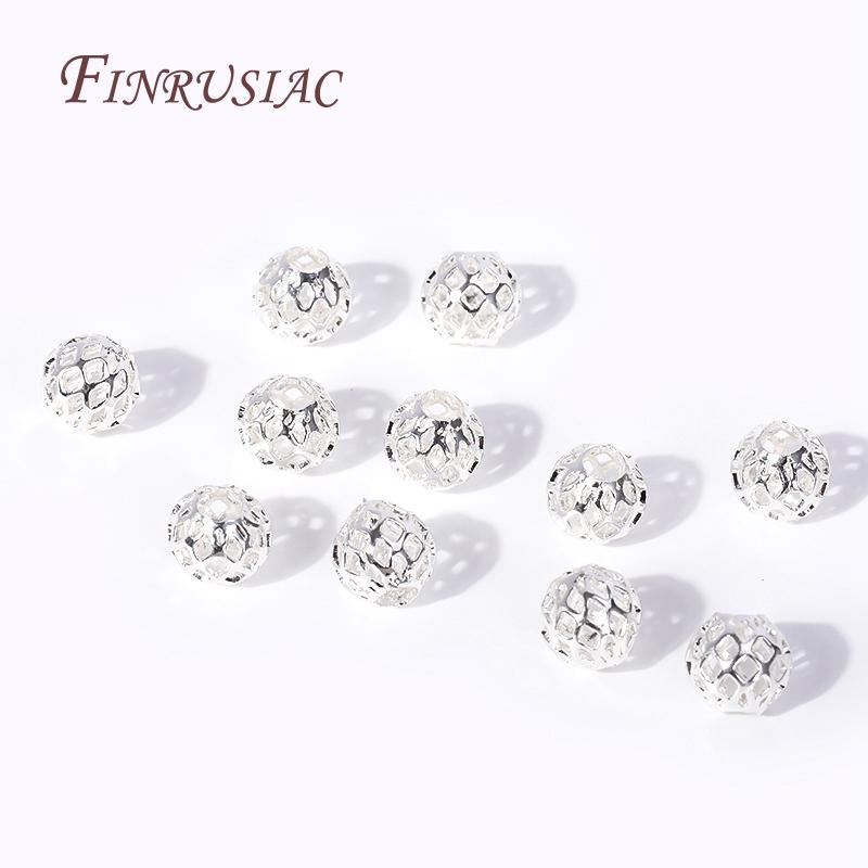 High Quality DIY Jewelry Accessories 4/5/6/8MM Brass Round Hollow Spacer Beads 18K Gold Plated Separator Beads Bracelet Beads